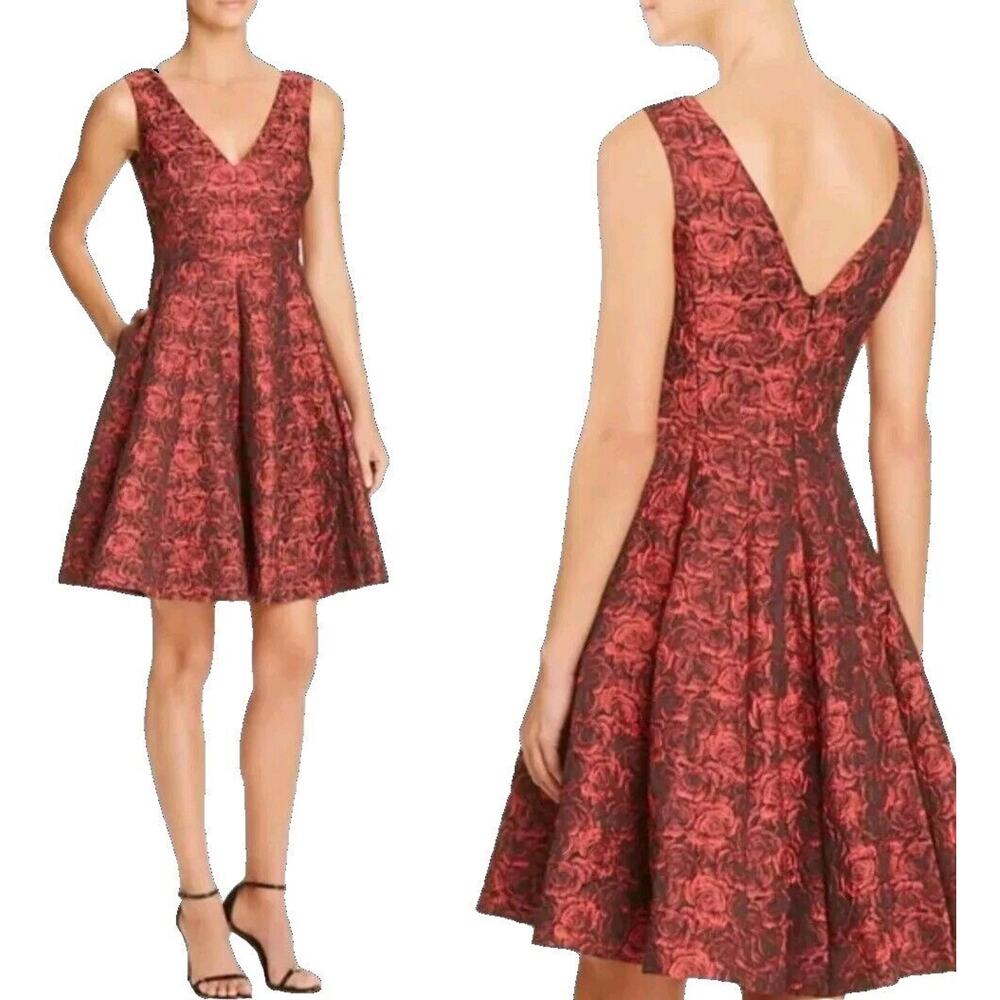 Betsey Johnson Party Dress Women Sz 6 Red Rose Jaquard Fit & Flare Whimsigoth